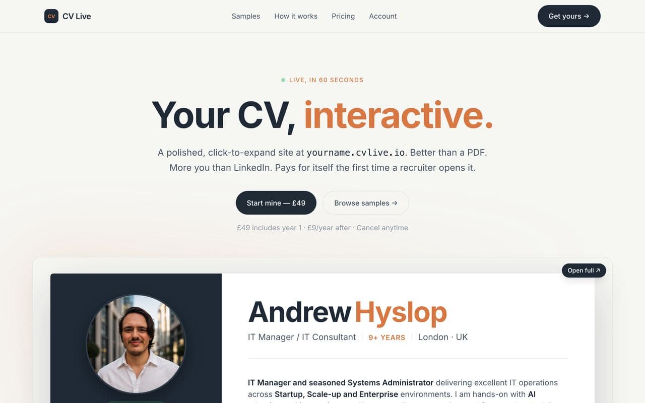 CV Live — homepage